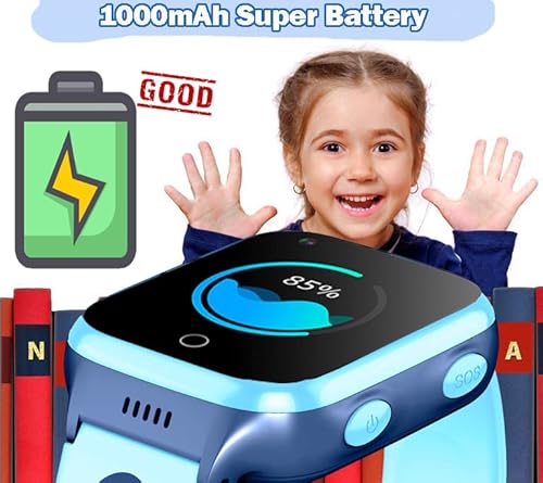 Tezilon 4G Kids Gps Smart Watch Phone Video Call Sos Emergency Alarm Voice Message Camera Waterproof Tracker Watch Real-Time Tracking Geo-Fence Touch Screen Pedometer Anti-Lost Gift Blue #TOP5