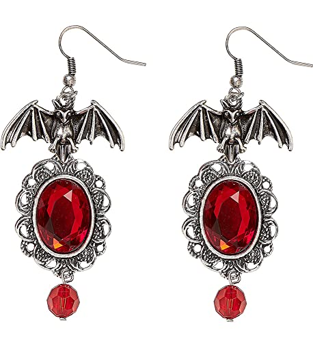 W WIDMANN MILANO Party Fashion 46754 – Ohrringe, Hängeohrringe mit Fledermäusen, Silber, Modeaccessoire, Schmuck, Kostümzubehör, Mottoparty, Karneval, Halloween