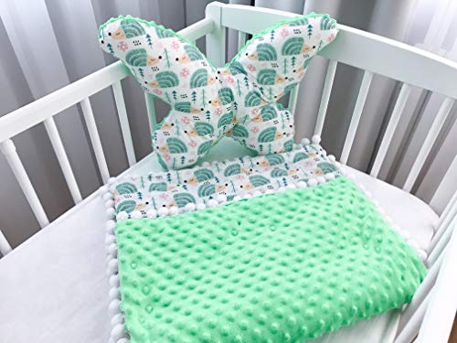 coperta per bebè per bambini 100% cotone e peluche minky 50 x 75 cm + grande cuscino a farfalla