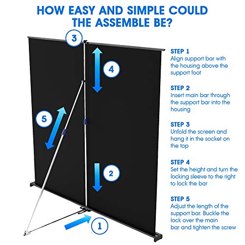 Manual Pull Up Portable Projector Screen 100 inch - Indoor Outdoor Movie Screen HD 16:9 4K - Roll Up Projection Screen with Support Stand- Premium Floor Rising Screen for Home Backyard Theater Office