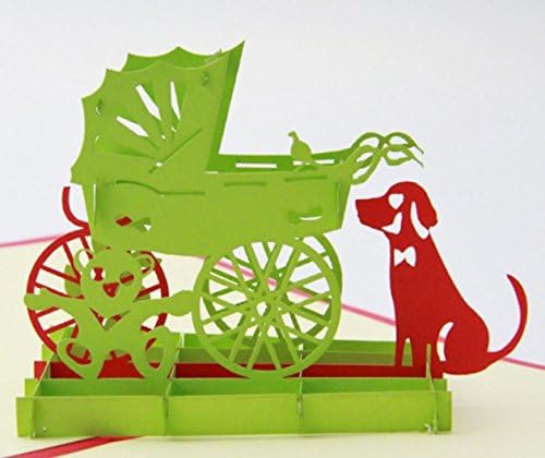 Baby Stroller with dog 3D pop up Greeting card 15x15cm