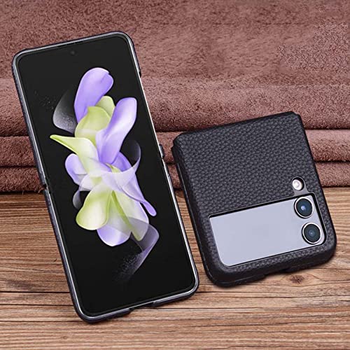 Koliyn Genuine Leather Phone Cover, For Samsung Galaxy Z Flip 4 Case 6.7 Inch (2022) Luxury Litchi Pattern Business Phone Cover,Black #TOP3