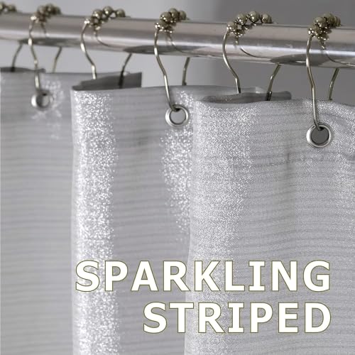 Popkozzi Shower Curtain Silver Textile: Glitter Sparkle Bling Light Grey Fabric Washable Water Repellent Bath - Image 3