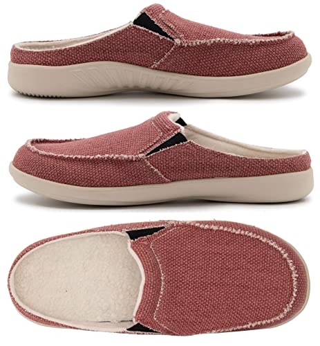 Mens Slippers Plantar Fasciitis Arch Support Flat Feet Orthotic Pain Relief Canvas Orthopedic Winter Warm House Shoes Indoor Comfortable Mules For Men Slip Resistant Comfortable Durable Red Size 9 #TOP6