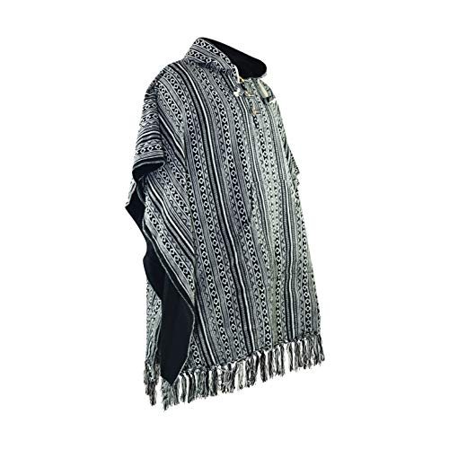 Virblatt - Mexican Poncho Men | 100% Cotton | Blanket Poncho Wool Poncho Hooded Hippie Baja Hoodie Pancho Cloak Winter Mens Poncho - Arriba Black L-Xl #TOP3