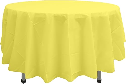 Vista 31 de PARTY ULYJA Paquete de 2 manteles de plástico redondos de 84 pulgadas, desechables, color rosa neón, resistentes para comedor, cumpleaños, boda, E01