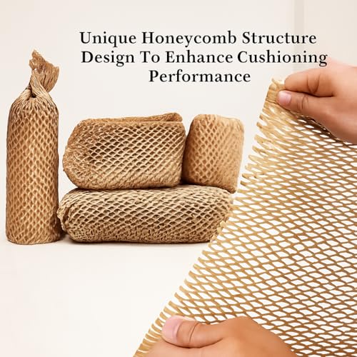 Image of Honeycomb Paper Wrap for Packing | Shock-Absorbent Expandable Kraft Cushion Paper for Gifts, Moving & Shipping Protection (Brown, 50 Meter x 15 inch Roll)