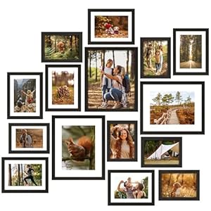 Fixwal Picture Frames Set, 15 Pack Black Picture Frames Collage Wall Decor for Assorted Photos, Three 8×10, Six 5×7, Six 4×6 for Wall Hanging or Tabletop Display