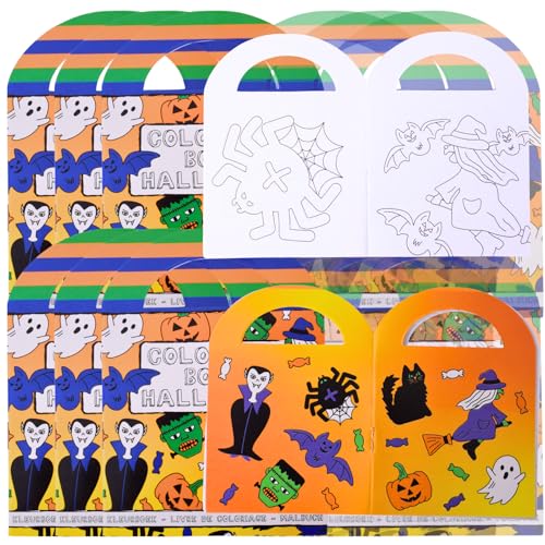 TE-Trend Lot de 12 minis blocs de coloriage Halloween pour enfants avec 15 stickers chacun, parfaits comme cadeaux ou souvenirs.