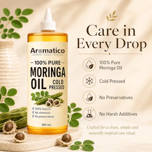 Image of AROMATICO Moringa Oil for Skin, Hair and Body Care, Multipurpose Carrier Oil for Massage, Scalp Care, Dry Skin Routine, DIY Beauty and Natural Glow - 100ml