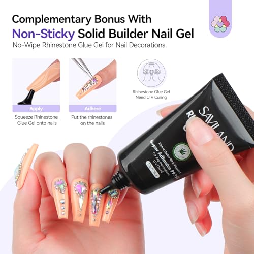 Image of SAVILAND Pro Solid Builder Nail Gel for Nails with 30 g Rhinestone Glue Gel: 30 Days Long Lasting Clear 3D Nail Gel for Nail Extension Nail Art Salon