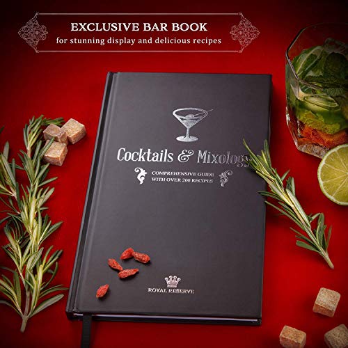 Cocktail Mixology Shaker Set by Royal Reserve - 16-Piece Bartender Set with an Elegant Bamboo Stand - Bar Accessories Kit including a Martini Shaker & Mixer Recipe Book – Gift for Men Husband Birthday