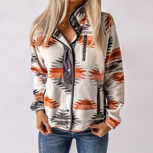 Maixang Women's Western Aztec Print Jacket Casual Fleece Long Sleeve Shacket Snap Button Shirt Jacket with Pockets4