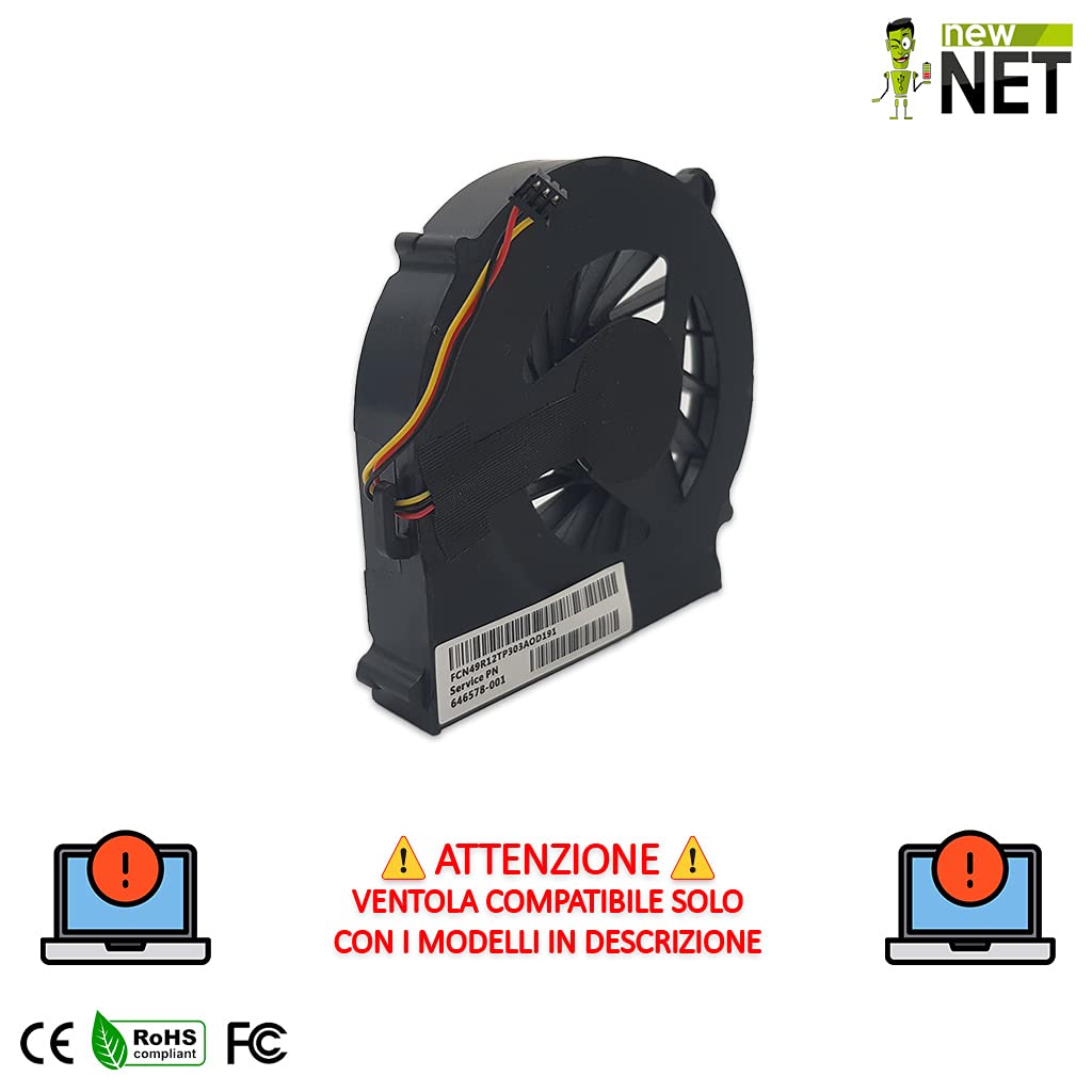 New Net ® Replacement - Ventola CPU Fan compatibile con HP Pavilion g6-1275sl g6-1277sl g6-1278sl g6-1279sl g6-1280sl g6-1281sl g6-1282sl g6-1283sl g6-1285sl[ Slim con diametro da 53 mm ]