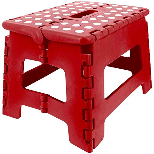 JE CHERCHE UNE IDEE Marche Pied Pliable en Plastique - Escabeau/Tabouret - 29 x 22 x 22 cm - Couleur : Rouge