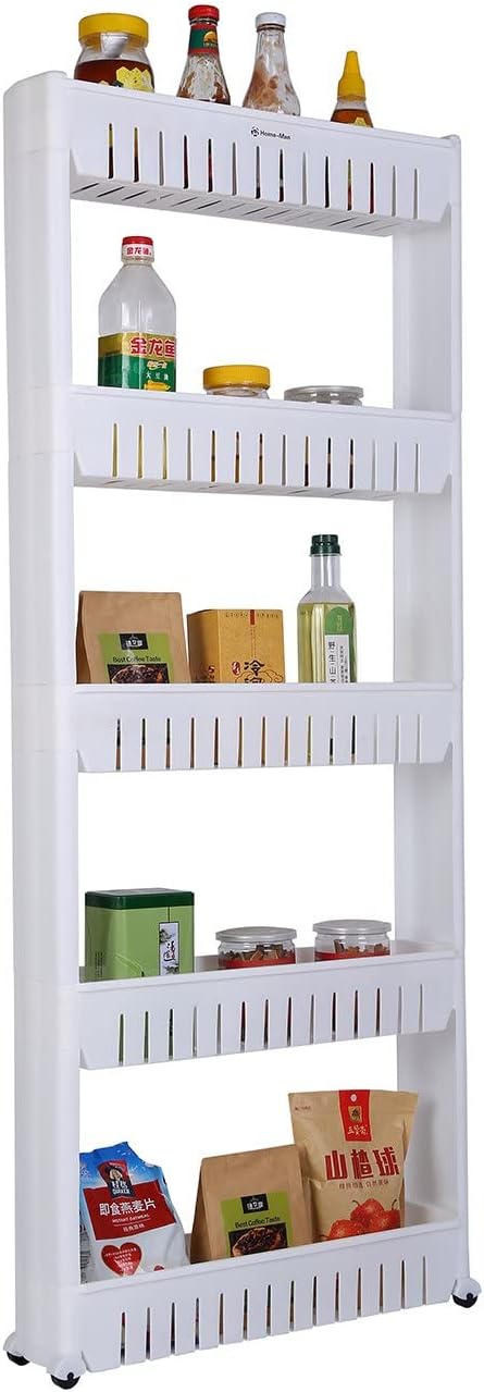 Home-Man Laundry Room Organizer, Mobile Shelving Unit Organizer with 5 Large Storage Baskets, Gap Storage Slim Slide Out Pantry Storage Rack for Narrow Spaces 5 Tier