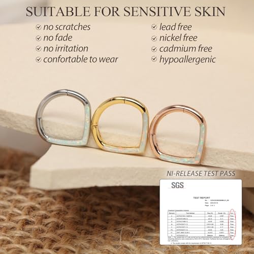 PEAKLINK 16G Septum Ring White Opal Septum Jewelry Teadrdrop Nose Hoop Ring Daith Earring Surgical Steel Seamless Clicker Tragus Rook Jewelry Helix Cartilage Conch Hoop Earring 10mm by PEAKLINK - Used condition - Image 4