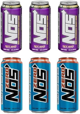 NOS Energy Drink Variety Pack - 16 Fl Oz Cans - Zero Sugar Energy Drink & GT Grape Flavors w/ 200mg Caffeine - Drinks for Focus - Ideal for Halloween Party Favors - in ComboCreations Box