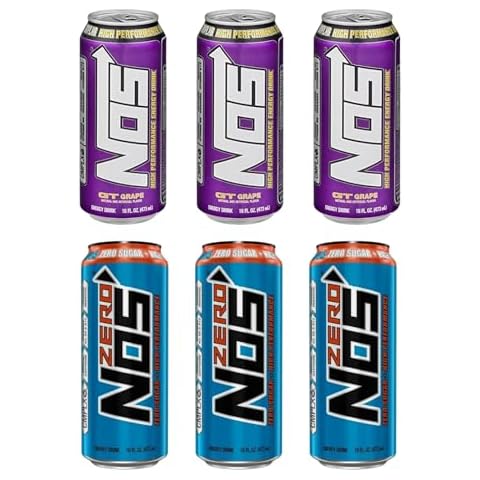 NOS Energy Drink Variety Pack - 16 Fl Oz Cans - Zero Sugar Energy Drink & GT Grape Flavors w/ 200mg Caffeine - Drinks for Focus - Ideal for Halloween Party Favors - in ComboCreations Box Cover