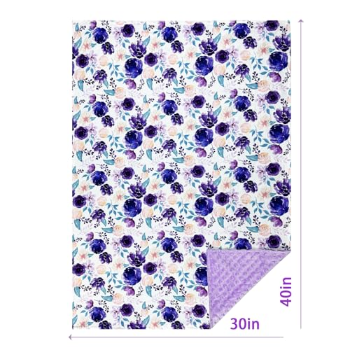 Image of Soft Plush Baby Blankets for Girls with Print Floral Pattern and Soothing Raised Dots, Double Layer Bed Throws for Baby Infant Toddler Nursery Crib,Purple, 30x40 Inches (Purple)