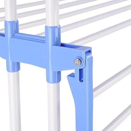 Miniatura 7 de Tendedero plegable de 3 niveles para secadora de ropa, soporte ajustable con 6 bandejas plegables, 2 alas laterales adicionales, fácil almacenamiento