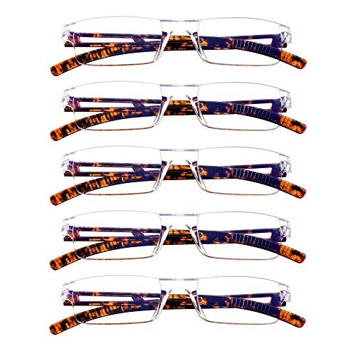 Image of VisionGlobal 5 Pairs Reading Glasses, Blue Light Blocking Glasses, Computer Reading Glasses for Women and Men, Fashion Square Eyewear Frame (Tortoise,+4.25 Magnification)