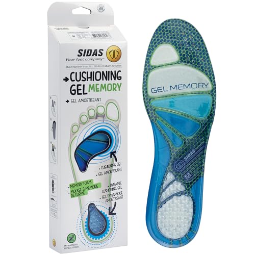 Sidas Cushioning Gel Memory Einlegesohlen, Gel-Einlegesohlen mit Formgedächtnis, Komfort den ganzen Tag, Reduzierung der Muskelermüdung, Blau, XXL 46-48