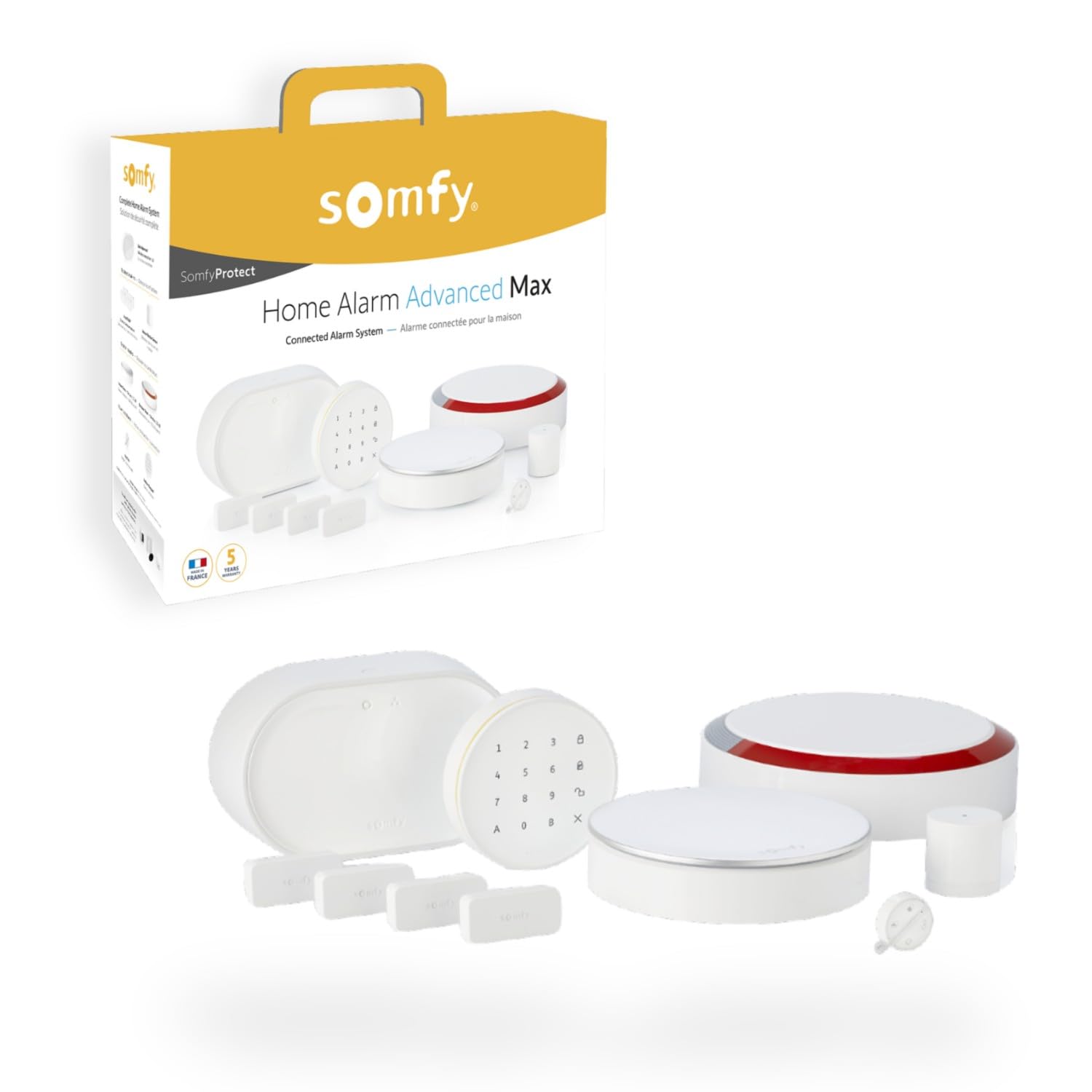Somfy 1875254 - Home Alarm Advanced Max | Funk-Alarmanlage Komplett-Set mit Außensirene, Innensirene, Funk-Keypad, 4 IntelliTAG Sensoren, Bewegungsmelder & Badge | Kompatibel mit Alexa, Google, TaHoma