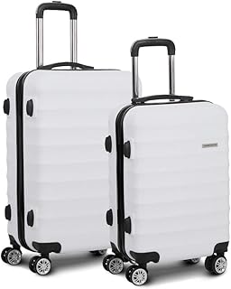 Wanderlite Luggage Set 2pcs Trolley Suitcase Sets Hard Case Shell, Bag Carry on Adult Kids White Travel Hand Luggages, Lig...