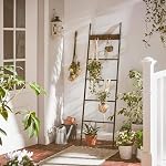 VASAGLE Blanket Ladder, 5-Tier Ladder Shelf, Decorative Ladder with 4 Removable Hooks, Metal Frame, Industrial Style, Rustic Brown and Black ULLS016B01