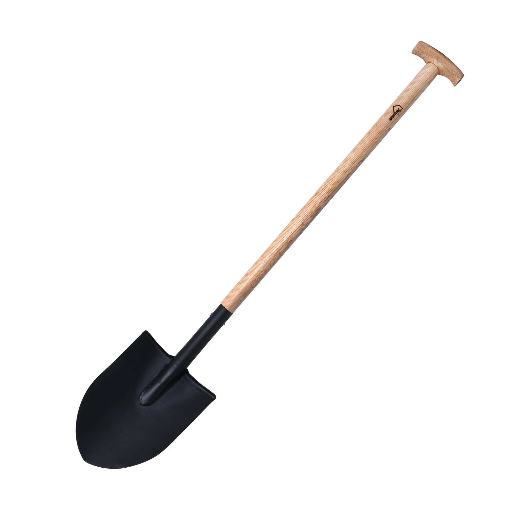 siwitec Gartenspaten rund SG-320 mit Holzstiel für weiche, steinarme Böden | ergonomischer Spaten mit Eschestiel und Stahlblatt | Länge: 118 cm | Garten | Gärtnerspaten
