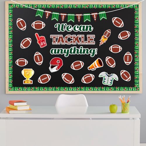 Image of HIQINLUG Football Bulletin Board Decorations Set Sports Bulletin Boards Cutout Sports Theme Party Classroom Decoration Name Tags Cutouts for School Classroom Home Wall Football Touchdown Themed Decor
