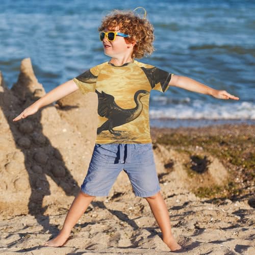 Boys Short Sleeve T-Shirts Cormorant Yellow Bird Rashguard Kids Swim Shirts Sun UPF 50+4