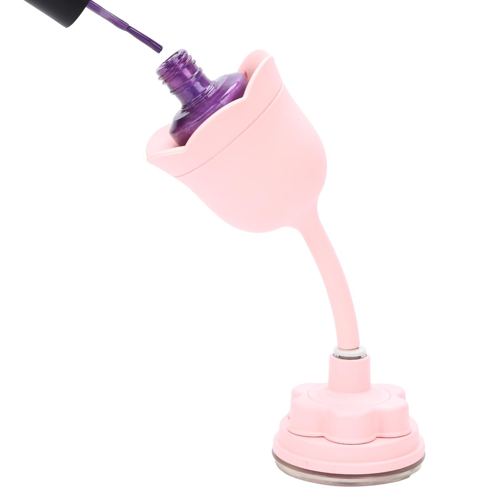 Nail Polish Bottle Holder, Rose-Shaped with 360° Rotating Stem, Tilted for No-Spill, Strong Suction Cup, All-Bottle Fit (Pink)