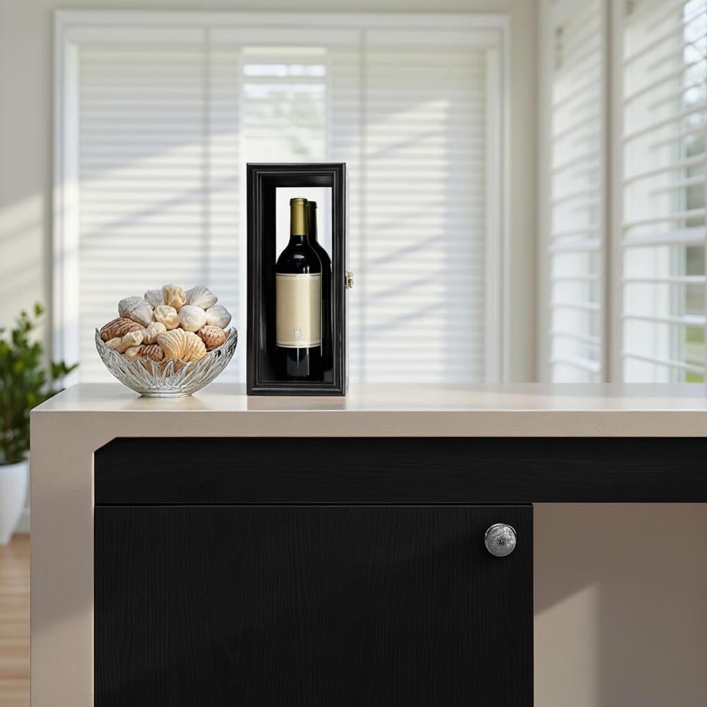 Single Wine Bottle Display Case 6”x15” Whiskey Display with 98% UV Protection Acrylic Mirror Back Wine Case Wooden Shadow Box for Red Wine Champagne Cabernet Bordeaux Burgundy Pinot