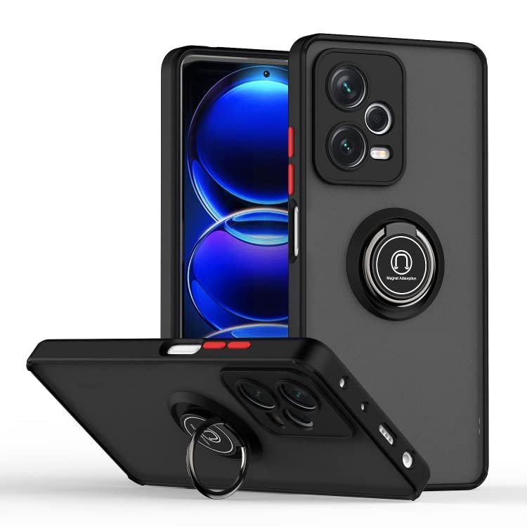 Tumundosmartphone Matte Case with Black Edge and 360 Rotating Ring for Xiaomi Redmi Note 12 4G, Black/White