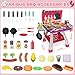Kids Play Kitchen Toys, Kids BBQ Grill Kitchen Playset with Smoke, Sound & Light, Pink Play Food Toys Cooking Set, 2-Layer Barbecue Outdoor Play Grill Toy Gift for Toddler Girls 3-5, Pink