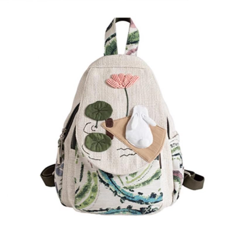Original canvas three-dimensional women's bag, Small Fresh Casual Fabric Versatile Backpack w/embroidery patterns (91087)