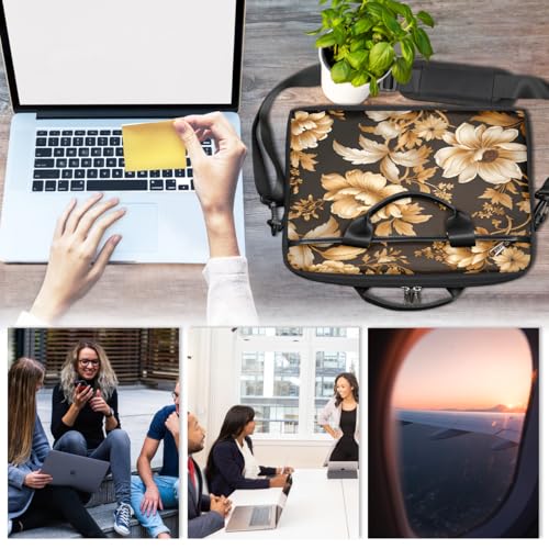 Bolso para laptop con patrón floral dorado 15 pulg miniatura 6