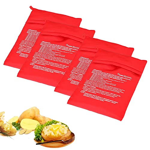 HOTMNTY Bolsa De Patata De Microondas,Microondas Chaqueta,Bolsa Patatas Guardar,Bolsa De Cocina Patatas,Patatas Microondas,Bolsa De Patatas Pequeñas,Bolsa para Patatas Fritas,Rojo,4 Piezas