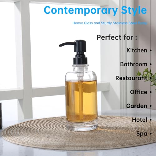 Image of Bathroom Soap Dispenser Black, 11 oz Glass Cylindrical Bottles with Stainless Steel Pump Liquid Hand Soap Dispenser Kitchen
