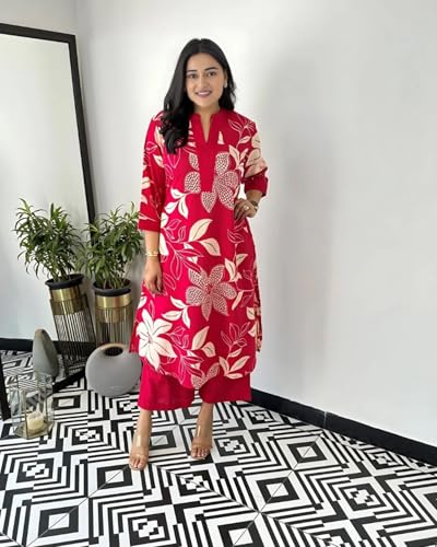 Image of GoSriKi Women's Rayon Viscose Straight Printed Kurta with Palazzo