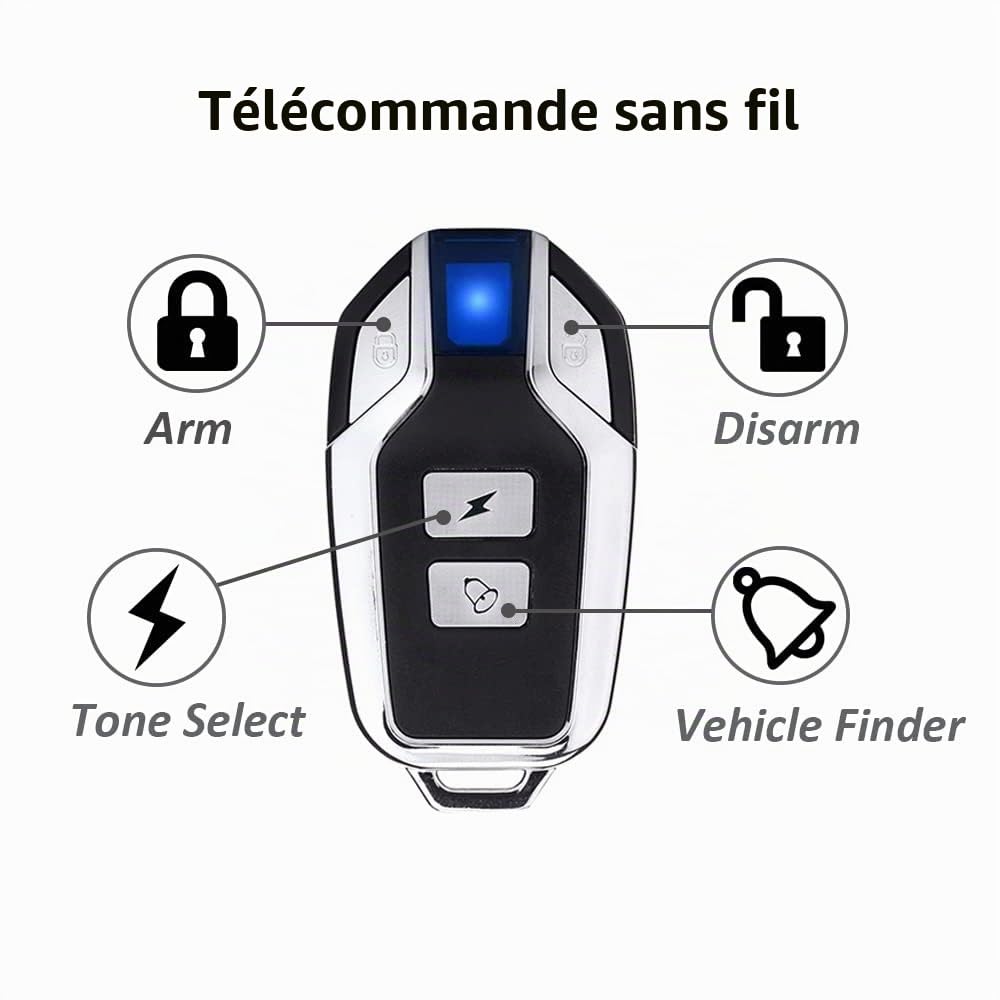 Mengshen Alarme de vélo 113 dB étanche sans fil avec télécommande, anti-vol, détecteur de mouvement de sécurité vélo (4 capteurs avec 2 télécommandes)