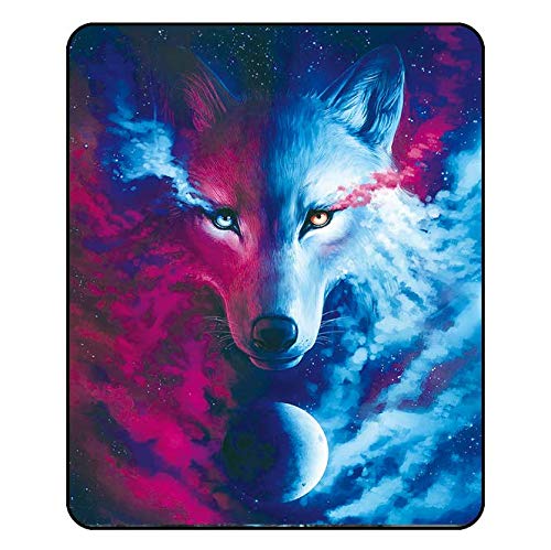 DJSK Teenagers' Wolf 3D Blanket Blue/Red Teardrop Wolf Printed Star Boy's Fleece Blanket Black Sherpa 150 x 200 cm