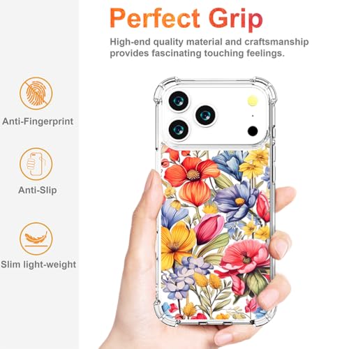 Coque transparente iPhone 17 Pro femme étui de protection robuste fleurs
