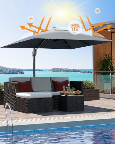 Large Cantilever Patio Umbrella, 10' X 10' Heavy Duty Aluminum Cantilever Offset Outdoor Umbrella with 360-Degree Rotation for Backyard, Deck, Pool, Gray