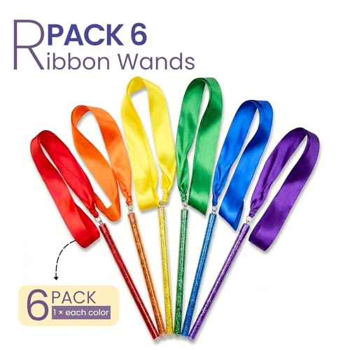 Image of GSi Ribbon Wands & Rings for Kids - Dance Ribbon Streamers with Sparkle Design & Rainbow Ribbons - Perfect for Toddlers, Preschool, Gymnastics, PE, Birthday Parties - Ages 2-12