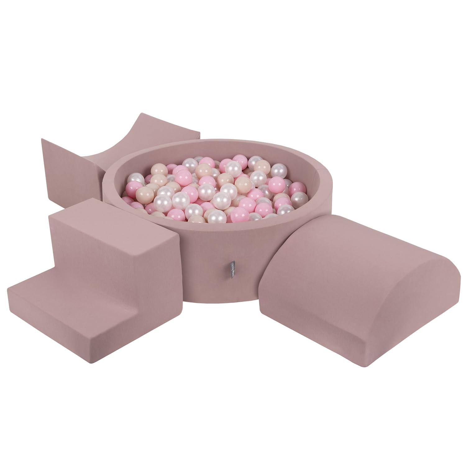 KiddyMoon Foam Playground For Kids With Round Ballpit (300 Balls ∅ 7Cm/2.75In) Soft Obstacles Course And Ball Pool, Heather: Pastel Beige/Powder Pink/Pearl