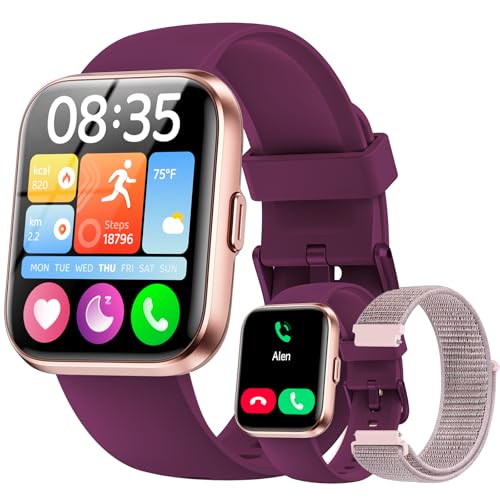 Smart Watches for Women Men, 1.85" Screen Smartwatch Compatible iPhone Android Phone Answer/Make Call, 24/7 SpO2 Sleep Heart Rate Monitor,3ATM Waterproof, Fitness Traker 120+Sport ( 2 Bands Included)