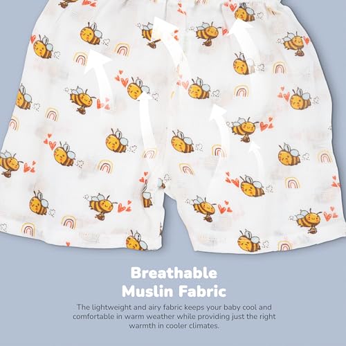 Image of BAYBEE 100% Muslin Cotton New Born Baby Clothes for Kids | Sleeveless Summer Wear with Soft & Breathable | Shirt and Shorts Set | Jablas for Baby Girl Boy Dress